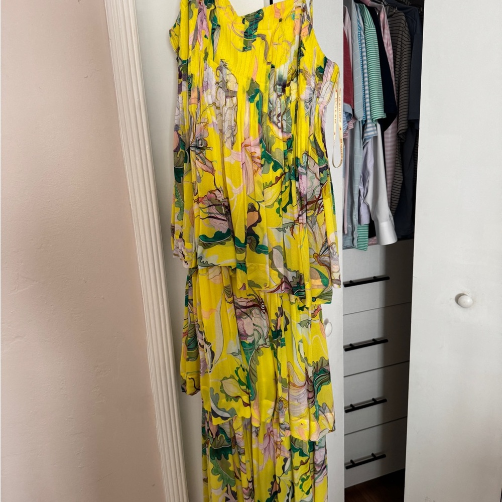 FARM Rio Neon Yellow Floral Tiered Maxi Dress - Picture 3 of 6